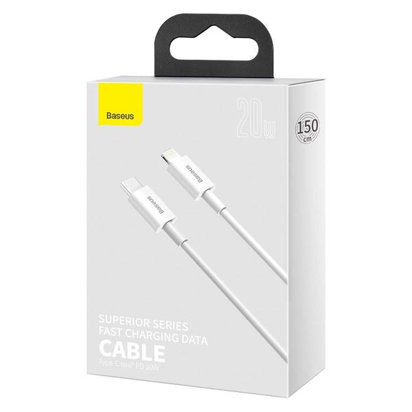 Baseus Type-C - Lightning Superior Series Gyors töltés, Adatkábel, PD 20W 1.5m, fehér (CATLYS-B02)