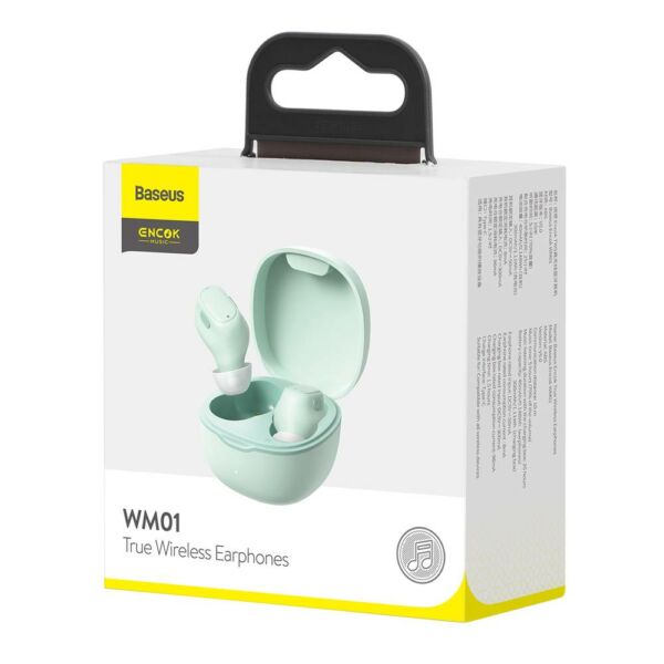 Baseus fülhallgató, Bluetooth Encok WM01 True Wireless, vezeték nélküli, BT 5.0, zöld (NGWM01-06)