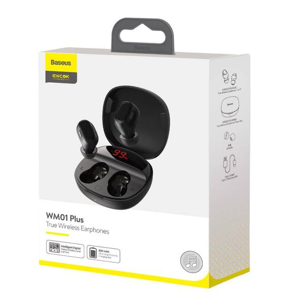 Baseus fülhallgató, Bluetooth Encok WM01 True Wireless, vezeték nélküli, BT 5.0 TWS, akár 10m kommunikációs távolság, fekete (NGWM01P-01)