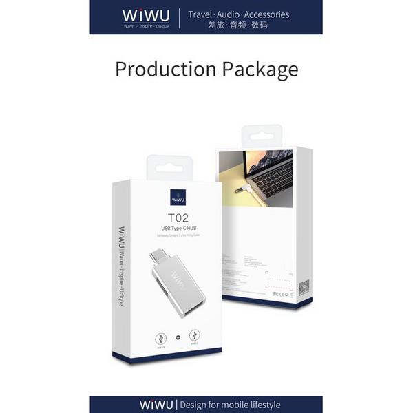 WiWU átalakító, T02 Type-C bemenetről - 2xUSB3.0 adapter, ezüst