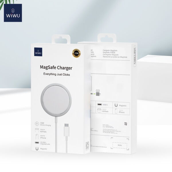 WiWU Vezeték nélküli töltő, MagSafe funkcióval (M5) iPhone 12 töltéssel kompaibilis, 15W, fehér, EU