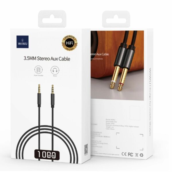 WiWU Audio kábel, YP01, 3.5mm apa - 3.5mm apa 1m, fekete