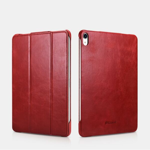 iCarer iPad Pro 11" (2018) tok, Vintage Valódi Bőr, oldalra nyíló, asztali tartó funkcióval, piros