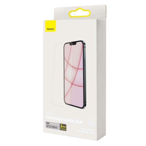 Baseus iPhone 13 mini 0.3 mm Teljes üveg, Edzett üveg (2db / csomag + felhelyező keret), átlátszó (SGBL020002)