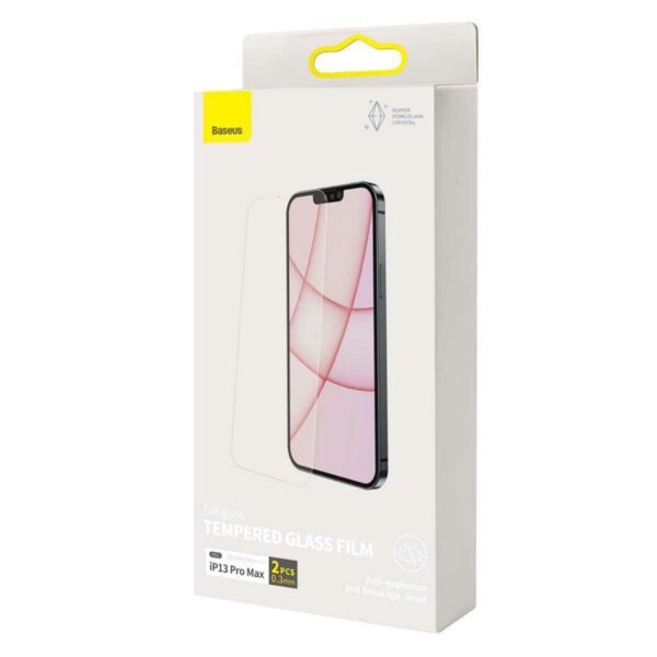 Baseus iPhone 13 Pro Max 0.3 mm CY-YMS Teljes üveg, Super porcelain crystal Edzett üveg (2db/csomag+felhelyező keret), átlátszó (SGBL030202)