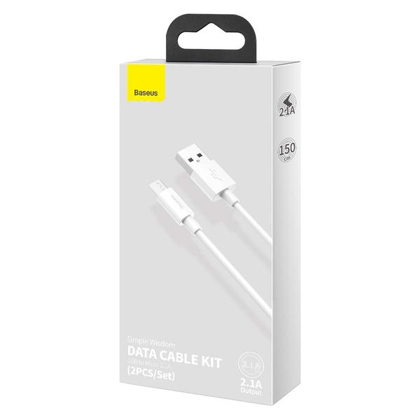 Baseus, Micro USB kábel, Simple Wisdom, (2db/ csomag) 2,1A, 1.5m, fehér (TZCAMZJ-02)