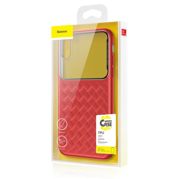 Baseus iPhone XS üveg &amp; tok, BV Weaving, piros (WIAPIPH58-BL09)