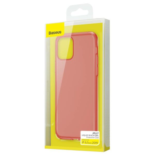 Baseus iPhone 11 tok, Jelly Liquid Silica Gel Protective, átlátszó piros (WIAPIPH61S-GD09)
