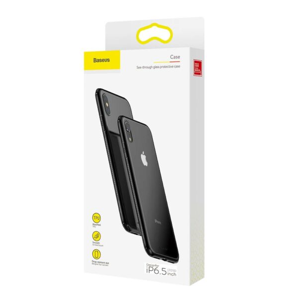Baseus iPhone XS Max tok, átlátszó, oldalkerettel, fekete (WIAPIPH65-YS01)