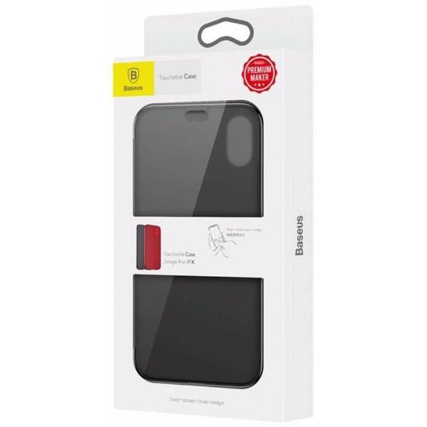 Baseus iPhone X/XS tok, Touchable kihajtható, érintő felületű flip tok, fekete (WIAPIPHX-TS01)