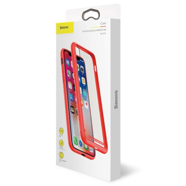 Baseus iPhone X/XS tok, átlátszó, oldalkerettel, piros (WIAPIPHX-YS09)