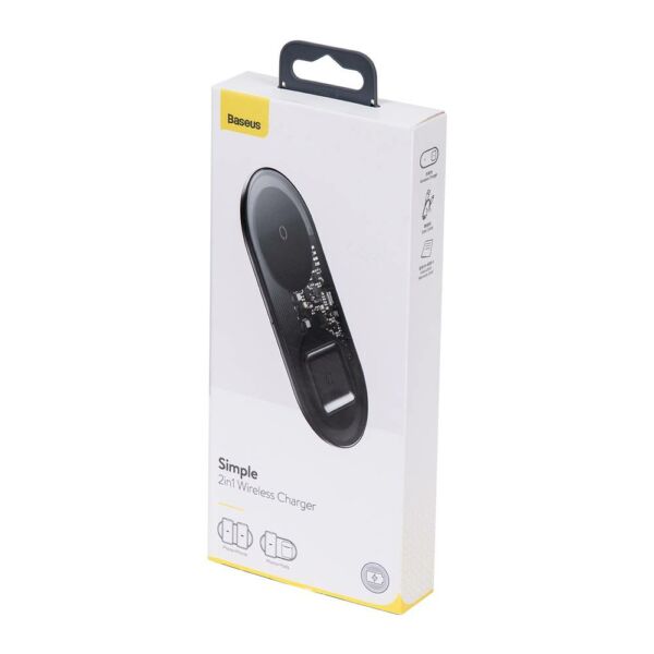 Baseus vezeték nélküli töltő, Simple 2-in-1, telefon + AirPods, 18W, fekete (WXJK-A01)