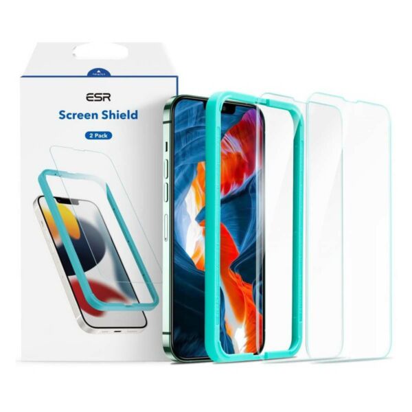 ESR iPhone 13 mini kijelzővédő, Shield Series, edzett üveg, felhelyező kerettel (2db/csomag), átlátszó