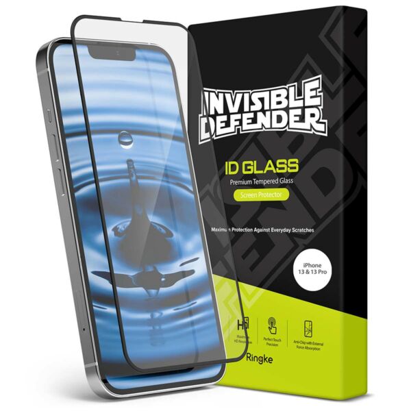 Ringke iPhone 13/13 Pro kijelzővédő üveg Invisible Defender ID Edzett üveg, Fekete