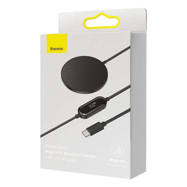 Baseus vezeték nélküli töltő, MagSafe Simple Mini2 Magnetic Qi Compatible 15W, fekete (CCJJ010001)
