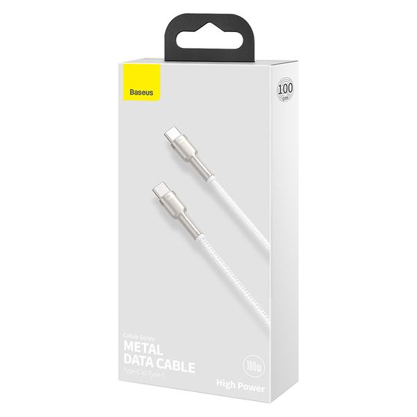 Baseus Type-C - Type-C kábel, Cafule Series Metal gyorstöltő és adatkábel 100W (20V/5A) 1m, fehér (CATJK-C02)