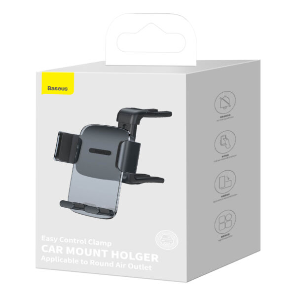 Baseus autós telefon tartó, Easy Control Clamp Holder (kerek szellőzőrácsra szerelhető), 4.7 - 6.7 inchig, fekete (SUYK000201)