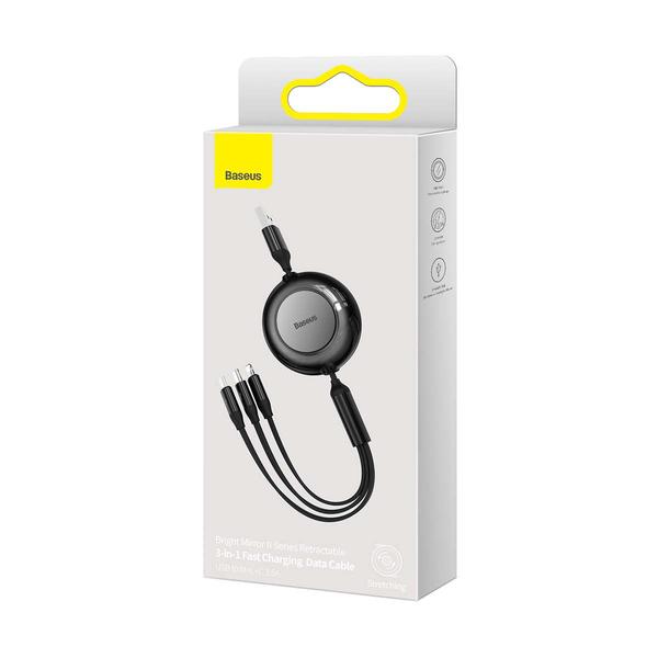 Baseus Universal 3-in-1 Bright Mirror 2 cable retractable, USB to Micro USB / Lightning / USB Type-C, 3.5A 1.1m Black (CAMJ010001)