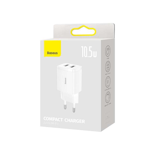 Baseus hálózati töltő, Compact töltő U+U, 10.5W, EU, fehér (CCXJ010202)