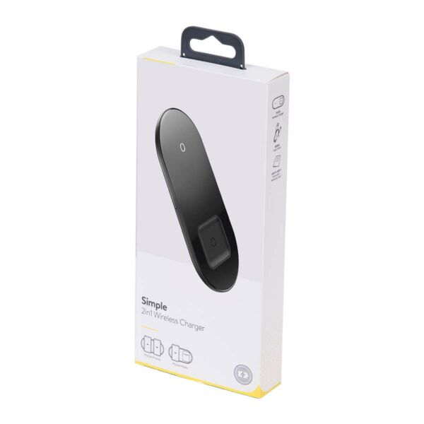 Baseus vezeték nélküli töltő, Simple 2in1 Qi, telefon + AirPods, + hálózati töltő, 24W, fekete (TZWXJK-B01)
