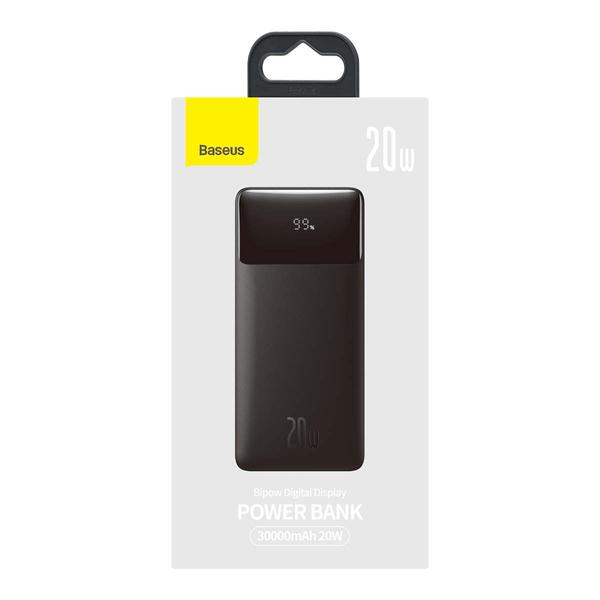Baseus Power Bank Bipow digitális kijelzővel, C+U+U, PD3.0, gyors töltés 3.0, AFC, FCP, 20W, 30000 mAh, fekete (PPDML-N01)