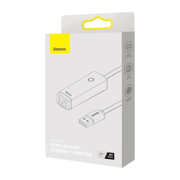 Baseus HUB Lite Series Ethernet (USB-A bemenetről - RJ45 LAN port) adapter, 100Mbps, fekete (WKQX000001)