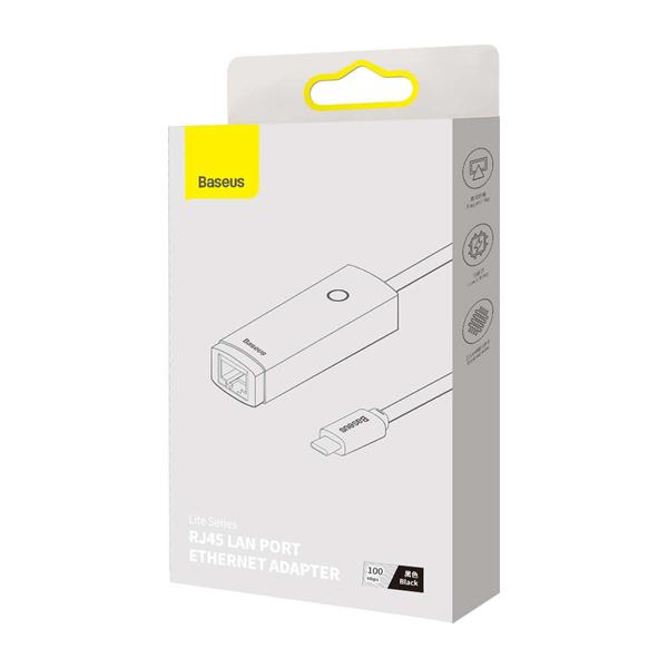 Baseus HUB Lite Series Ethernet (Type-C bemenetről - RJ45 LAN port) adapter, 100Mbps, fekete (WKQX000201)