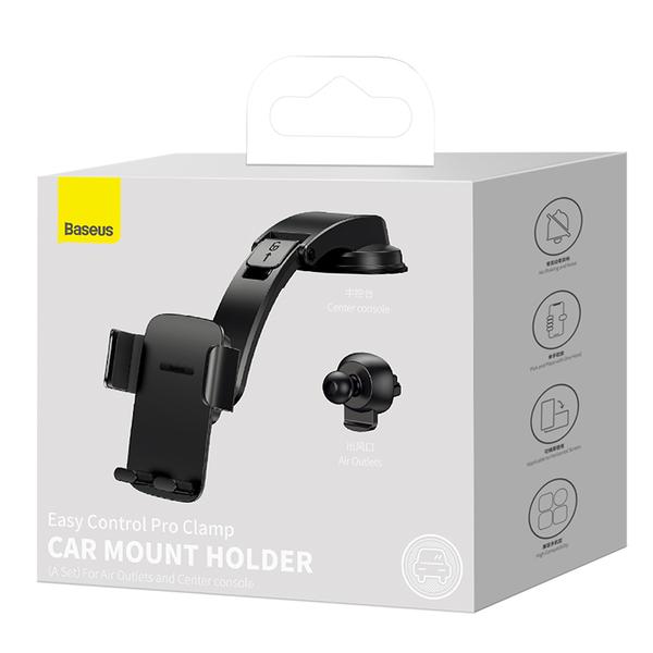 Baseus autós telefon tartó, Easy Control PRO Clamp Holder (szellőzőrácsra és műszerfalra szerelhető), 4.7 - 6.7 inchig, fekete (SUYK010001)