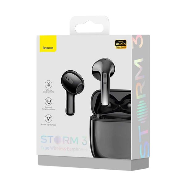 Baseus fülhallgató, Bluetooth Storm 3, vezeték nélküli TWS, BT 5.2, ANC, fekete (NGTW140101)